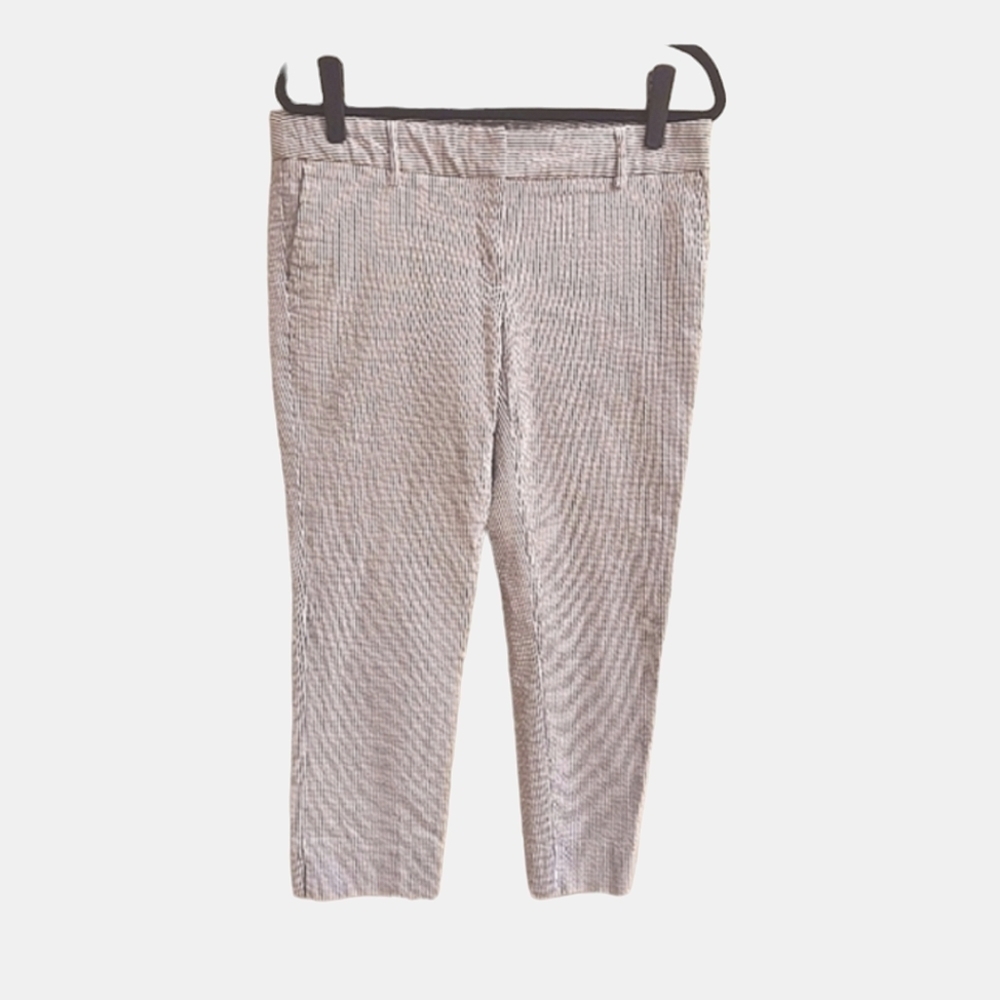 DALIA Seersucker Pinstriped Cropped Mid Rise Pants